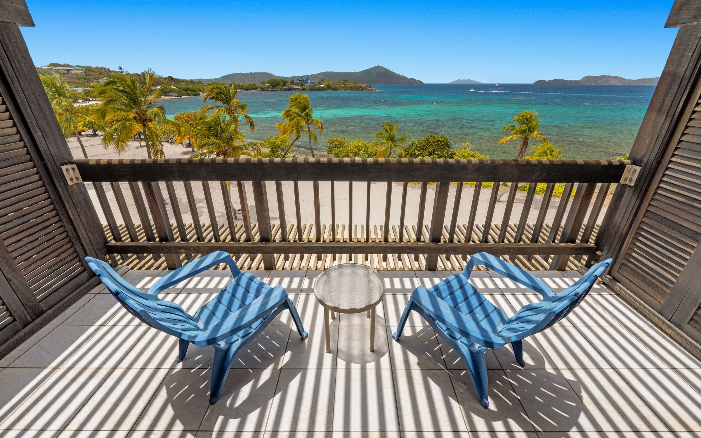 Upper balcony at Sapphire Beach Villa overlooking the beach